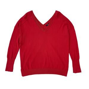 Gap Cherry Red Double V-Neck 100% Cotton Sweater | Lightweight Basic | Sz M